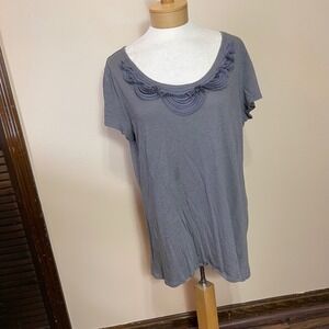 Gap Womens XL Gray Short Sleeve Ruffle Rosette Scoop Neck Cotton Modal T-Shirt